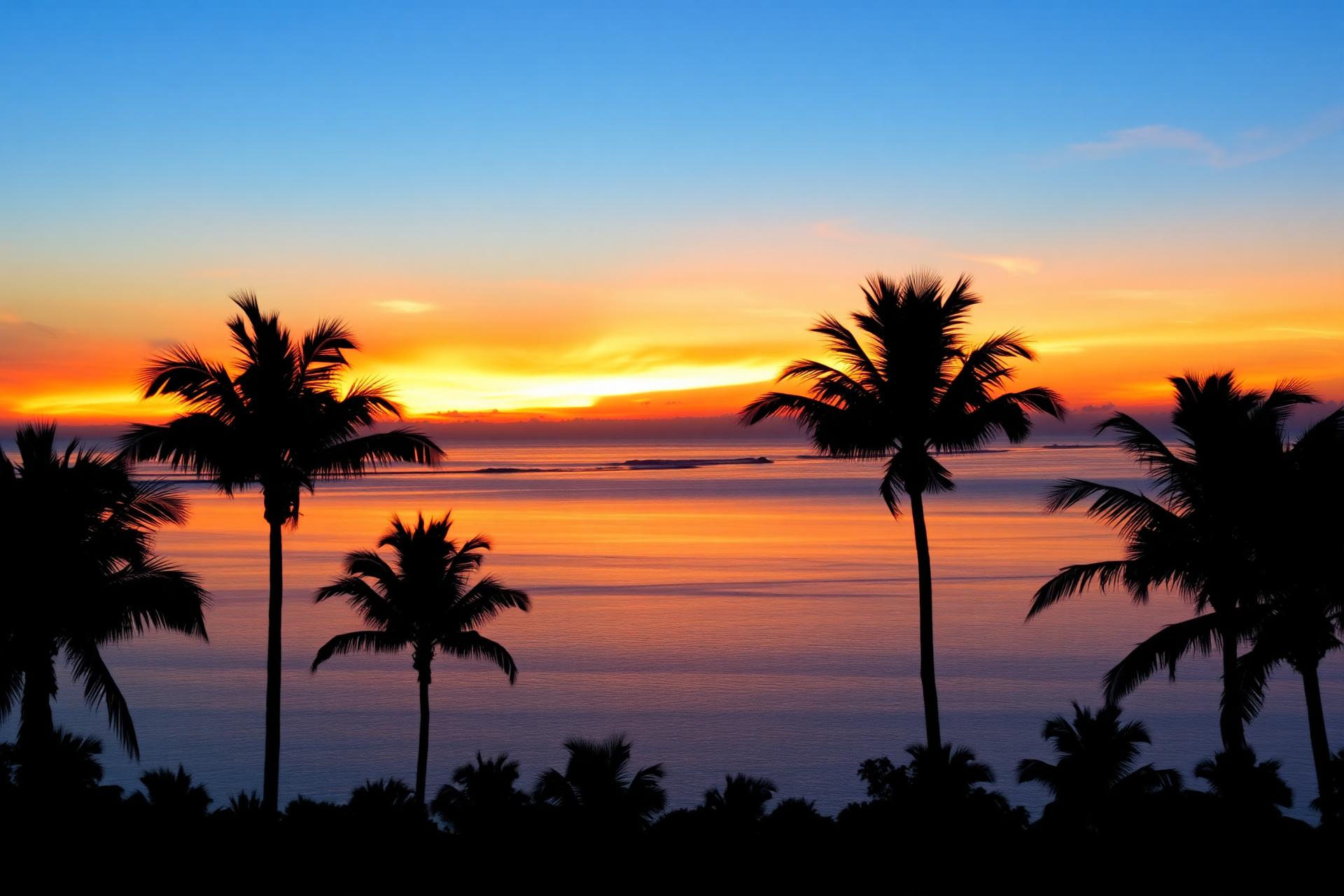 Tropical sunset with palm trees